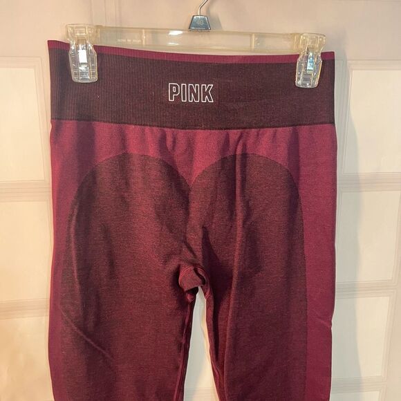 PINK Victoria's Secret Burgundy Wide Waistband Seamless Leggings Size Large - Picture 6 of 10